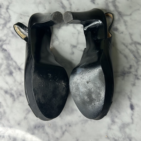 Black Marc Fisher Leathers Sling Back Peep Toe Heels - Picture 6 of 6